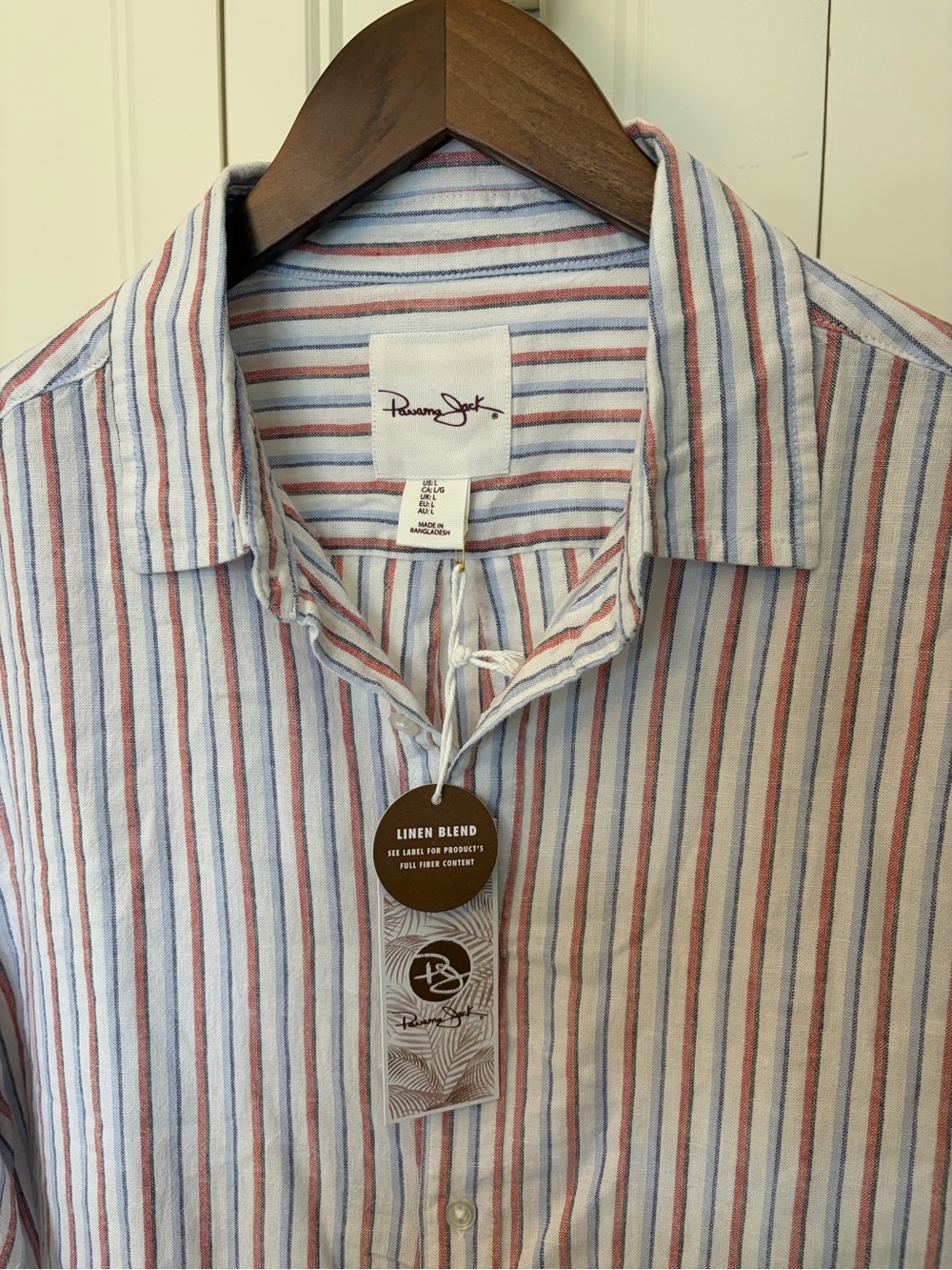 Panama Jack Men’s Striped Linen-Blend Button Down - Red, Blue & White